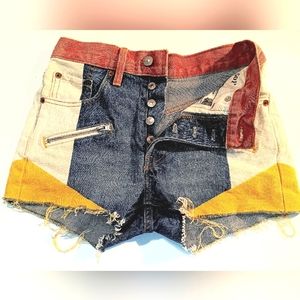 Levi’s Premium LVC Big E 501 Women’s High Rise Denim Patchwork Moto Shorts
